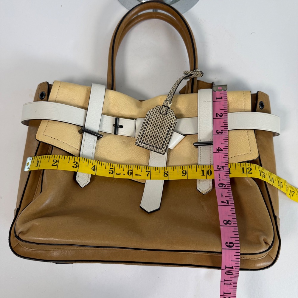 Reed Krakoff Boxer Tote Bag Leather Tan Ivory Satchel Snake Tag Purse - Picture 8 of 9